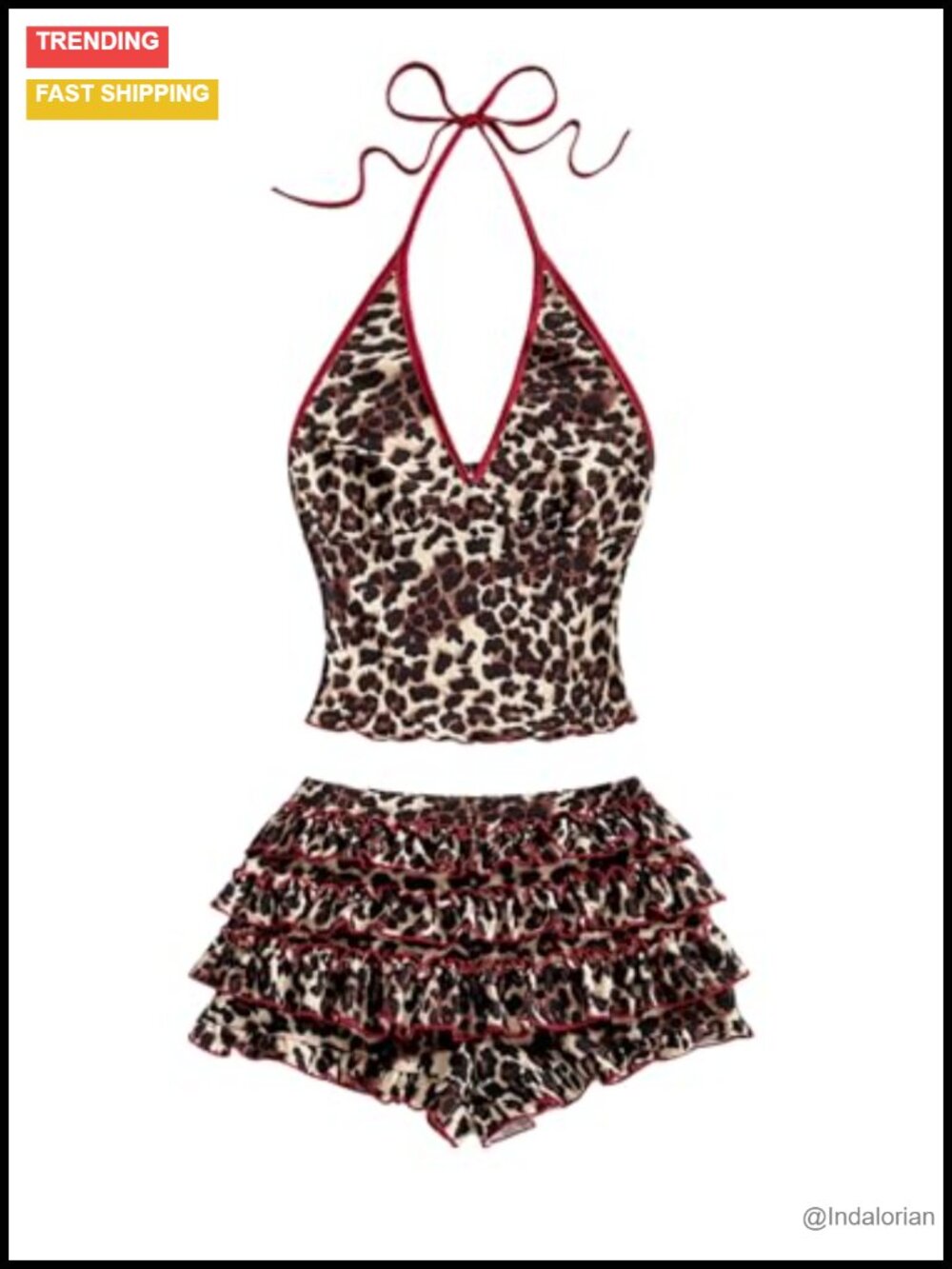 Leopard Print 2 Piece Halter Top Mini Shorts Set Y2K